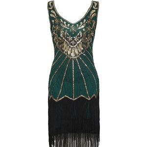 Women's Flapper Dresses 1920s V Neck Beaded Fringed